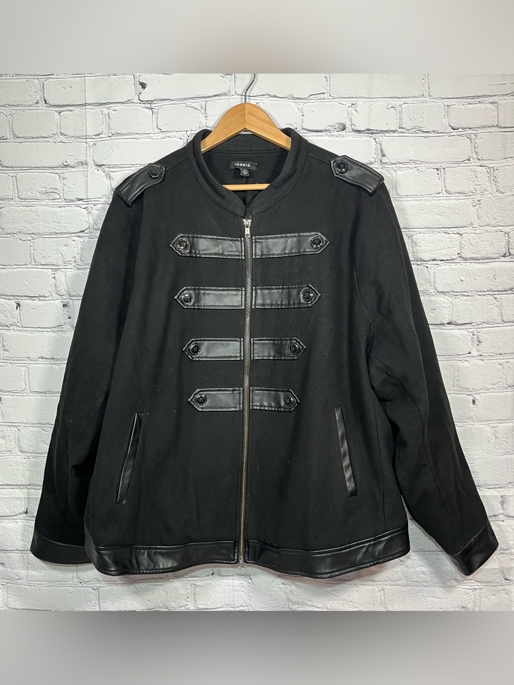 Torrid Military Wool Band Jacket Womens Size 4 Black Faux Leather Trim